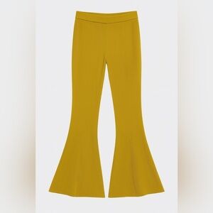 Tanya Taylor mustard high rise ribbed pants flare kick crop stretch